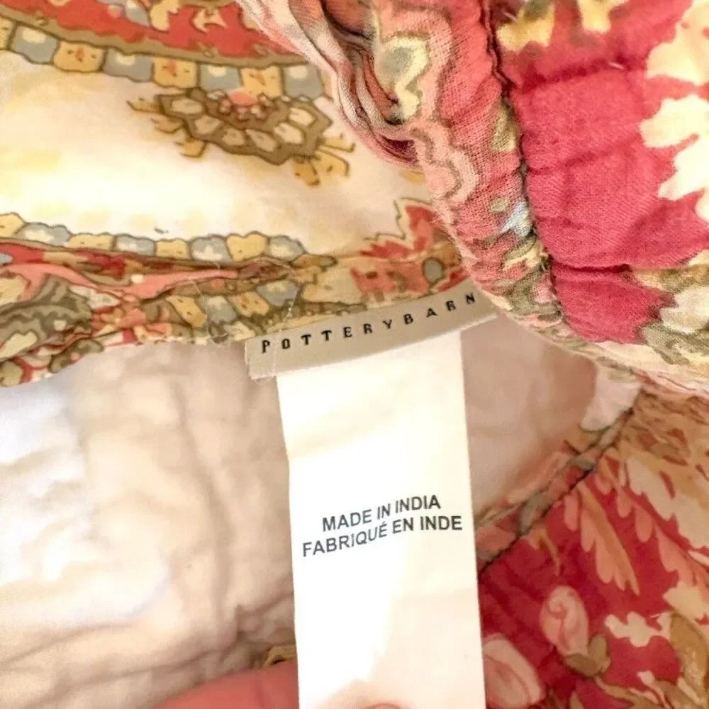 Pottery Barn Reversible Bird Floral Paisley Cotton King Quilt 2 Standard Shams